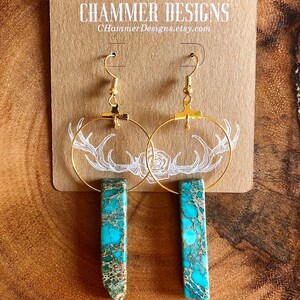 Gold Hoop and Turquoise Rock Earrings