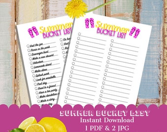 Summer Bucket List Printable Insert PreFilled and Empty