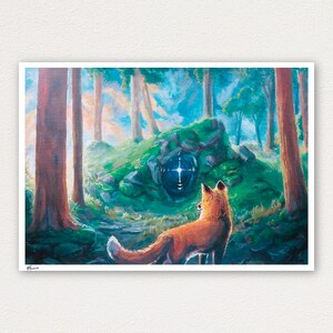 Upptäckt - Röd rävtryck, rävväggkonst, skogskonsttryck, fantasidekor, magiska gåvor, nyckfull konst, förtrollad skog, cottagecore-konst bild 1