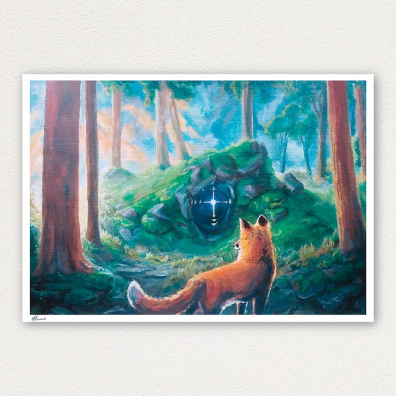 Discovery - Red Fox Print, Fox wall art, Forest art print, fantasy decor, Magical gifts, whimsical art, enchanted forest, cottagecore art