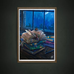 Worlds Within: Fantasy Art Prints - magical books, library art painting, cottagecore art print, magical art print image 4
