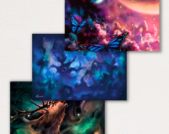 Nebula prints set of 3, scifi art prints, fantasy art prints, Space art gallery, starry sky, night sky decor, Celestial wall art