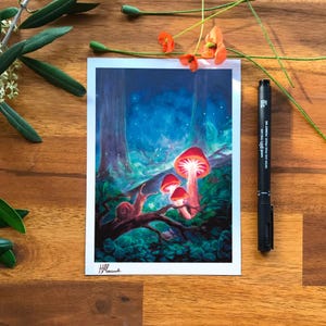 Enchanted Forest Snail - Fantasy Art Print, magical forest, mushroom print, nursery wall art, fairy art, fantasy faerie painting Mini Size: 5"x7"