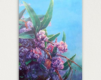 Hardenbergia art print, magical realism, cottagecore print, happy wanderer, Australian flowers, hardenbergia violacea