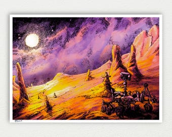 Curiosity Rover Scifi Fantasy Art print- Mars rover scifi artwork, Mars art print, space exploration art, robotics art print