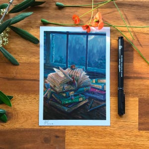 Worlds Within: Fantasy Art Prints - magical books, library art painting, cottagecore art print, magical art print Mini Size: 5"x7"