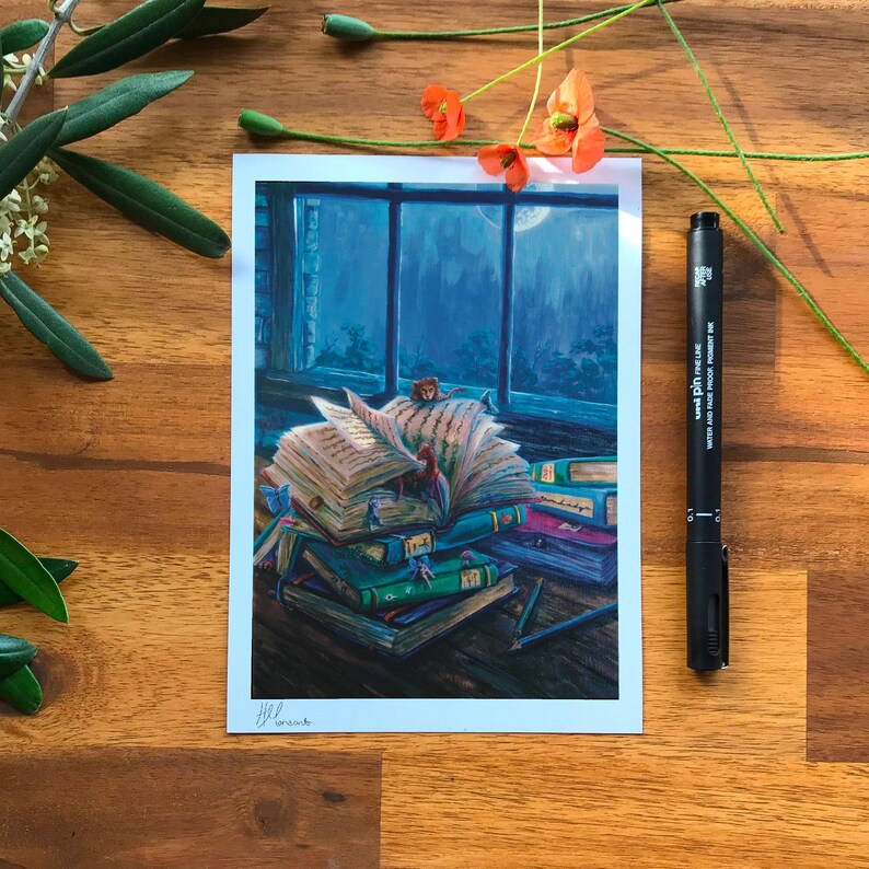 Worlds Within: Fantasy Art Prints - magical books, library art painting, cottagecore art print, magical art print Mini Size: 5"x7"