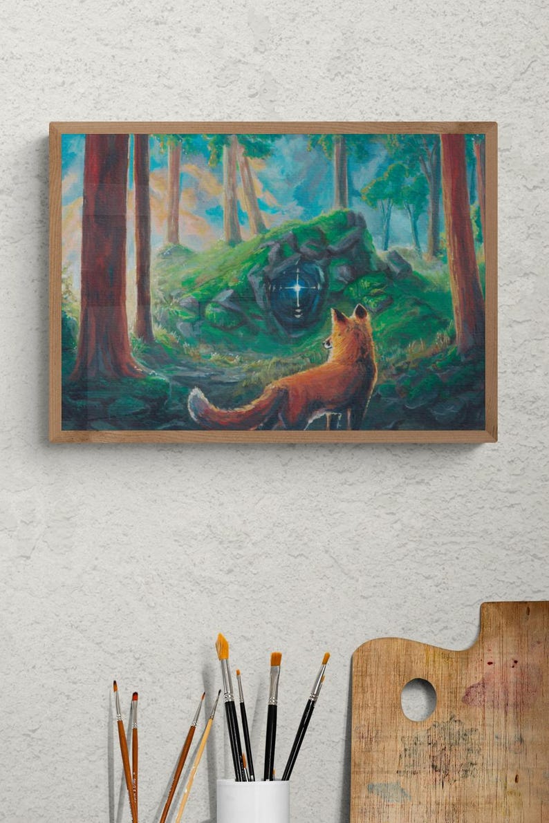 Upptäckt - Röd rävtryck, rävväggkonst, skogskonsttryck, fantasidekor, magiska gåvor, nyckfull konst, förtrollad skog, cottagecore-konst bild 8