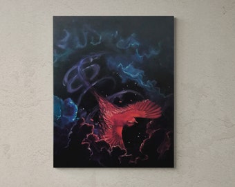 Limitless - Finch Phoenix oil painting, scifi art, fantasy art, original painting, Phoenix painting