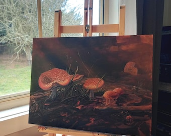 Fliegenpilz, Fliegenpilz, Pilz Malerei, Wald Malerei, Herbst Dekoration, Cottagecore, Fairycore Kunst, magische Kunst