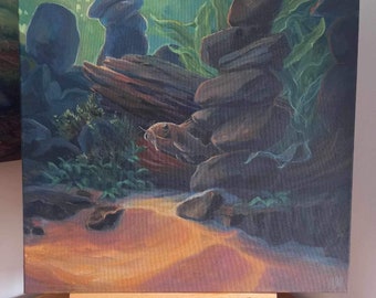 Catfish painting, Cory catfish, Corydoras, aquarium decor, canvas painting, fishtank art, aquascape art, aquarium art, square art, wall art