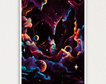 Pockets of Life: Scifi Fantasy Art Prints, nebula painting print, space art print, galaxy art, psychedelic artwork