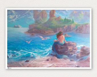 Mermaid - Art Print - fantasy art, mermaid decor, gallery wall art, mythology wall art, siren print, Australian prints