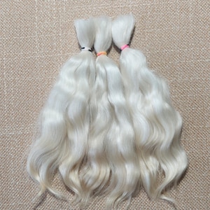 Cabello de mohair para muñecas, 7" (17-18 cm) sin pintar, mohair de angora n.° 55 para muñecas, mechones de mohair para muñecas Waldorf BJD Blythe