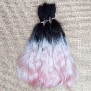 Premium mohair hair for doll , 8,5&quot;( 22-23sm) ombre black pink  #14 Angora mohair for doll reborn mohair locks for doll Waldorf BJD Blythe