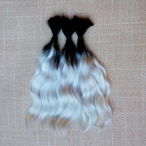 Premium mohair hair for doll , 8,5&quot;( 22-23sm)ombre black silver #157 Angora mohair for doll reborn mohair locks for doll Waldorf BJD Blythe