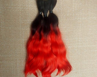 Premium mohair hair for doll , 8,5"(21-22sm) black red ombre  #39 Angora mohair for doll  mohair locks for doll Waldorf BJD Blythe