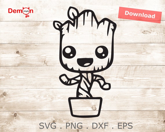 Download Baby Groot Flowerpot Tree Guardians Galaxy Cut File For Silhouette Cricut Cameo Svg Png Dxf Eps