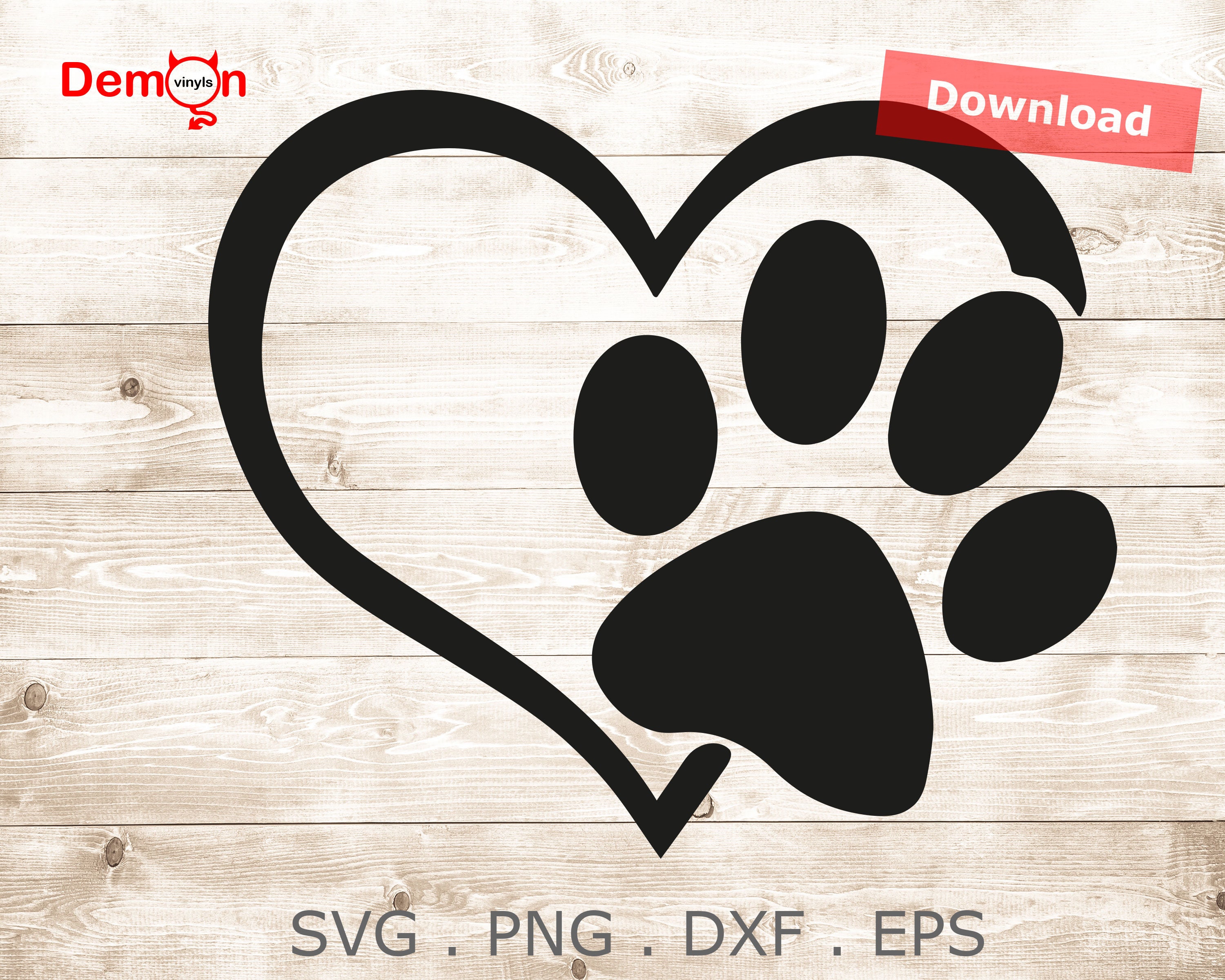 Love Heart Paw Print Dog svg eps png dxf Vector cutting ...