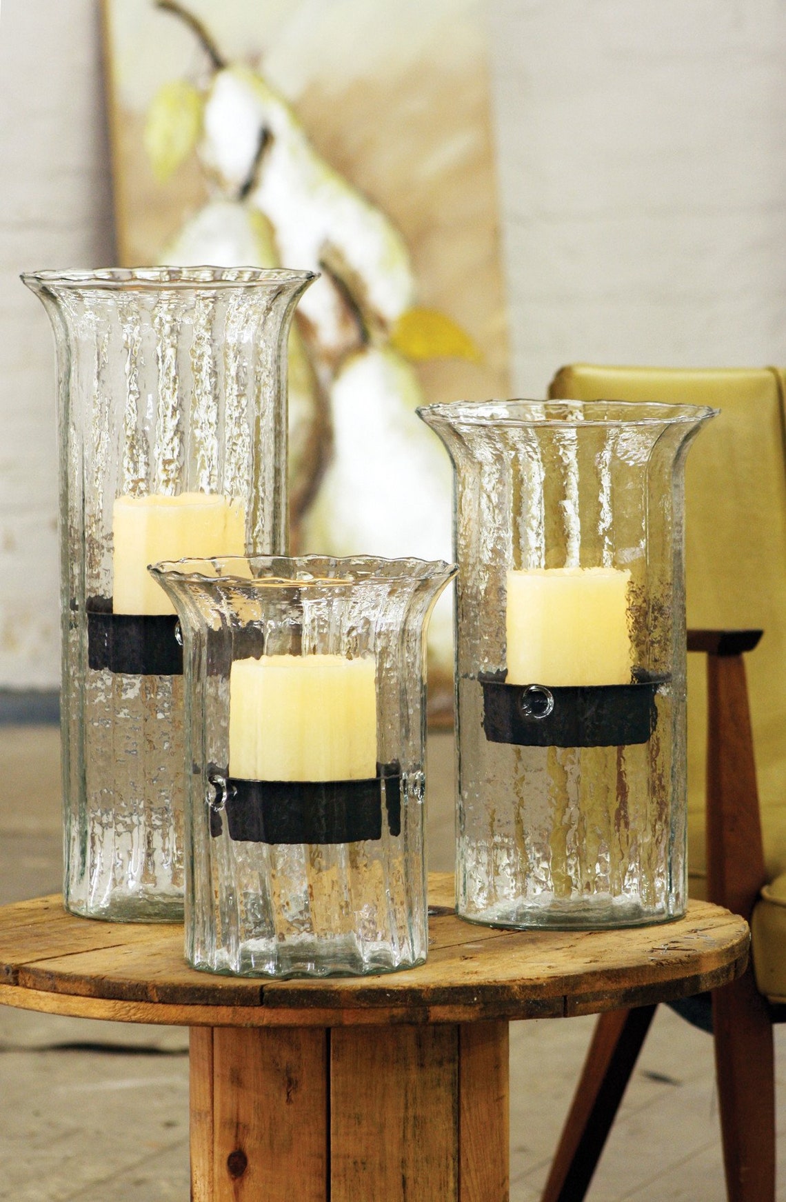 Ribbed Glass Candle Cylinder With Rustic Insert Large Etsy