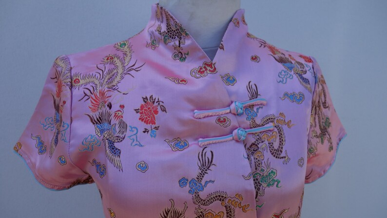 Vintage Asian Top 1960sCheongsam with Dragons Phoenixes and Floral Prints
