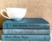 Vintage Light Blue Decorative Book Set, Lake House Decor, French Vintage Decor