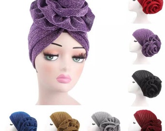 Glitter women flower turban hat