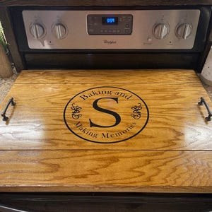 Personalized Stove Cover for Electric Glass Top – Laser Engraved Noodle Board, Wood Serving Tray, Christmas Gift, Baking Memories