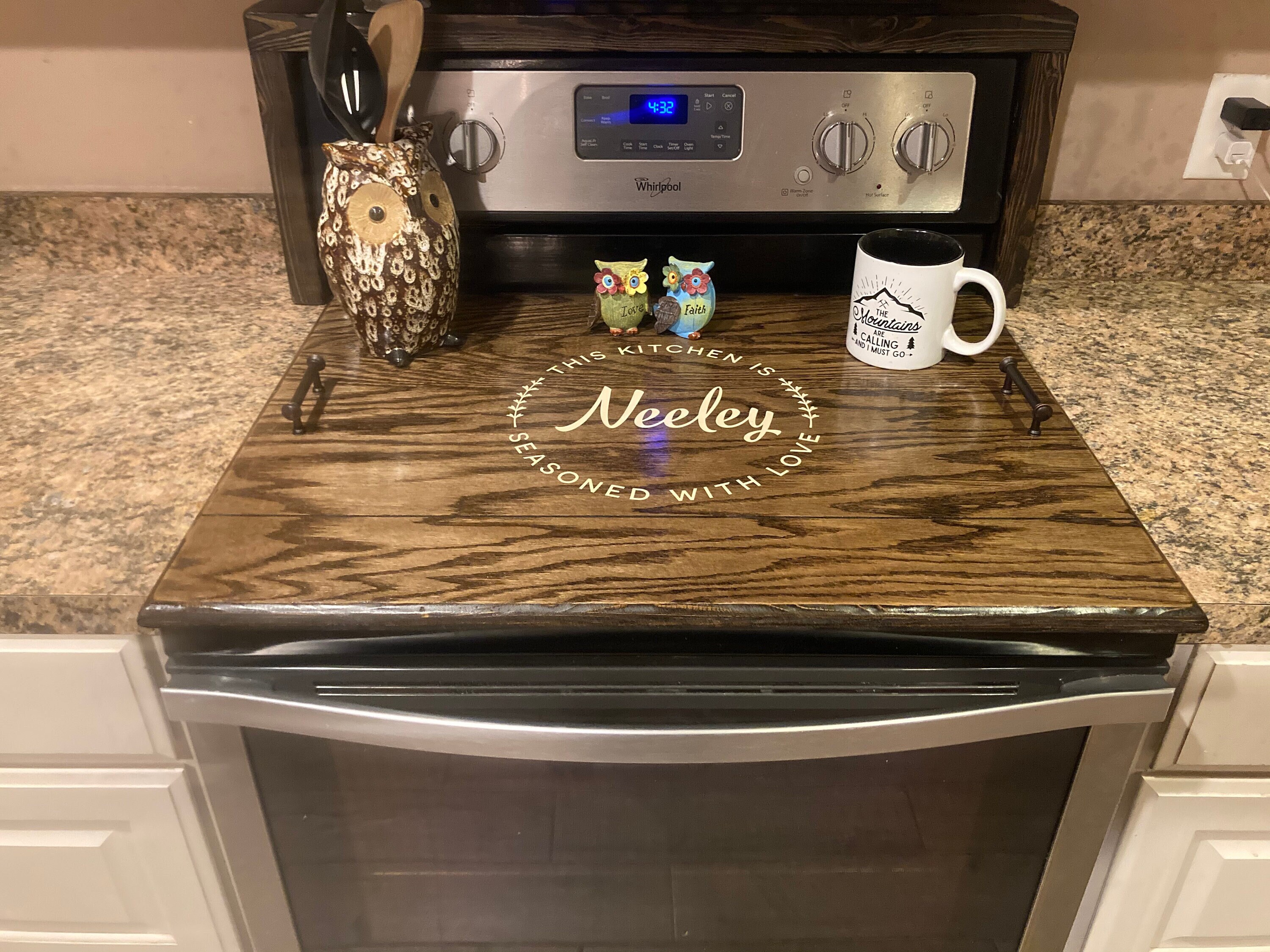 Festive Fit Home Stove Cover - Black and White Floral Scroll, Noodle Board, Gas and Electric Cooktop Cover