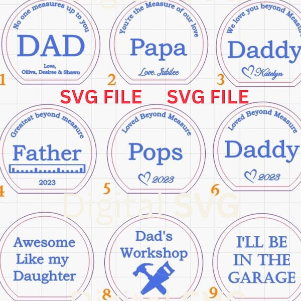 Father's Day Tape Measure Designs, Father's Day Personalized Tape Measure SVG File, Glowforge, Laser ready, Measuring Tape SVG, Dad's Day