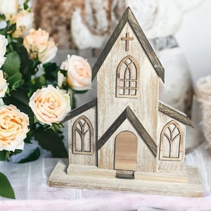 White Primitive Church, Easter Decor, Old Rustic Church, Resurrection Sunday Center Piece Accent Tiered tray decor Jesus decor Sku 62q7x0t