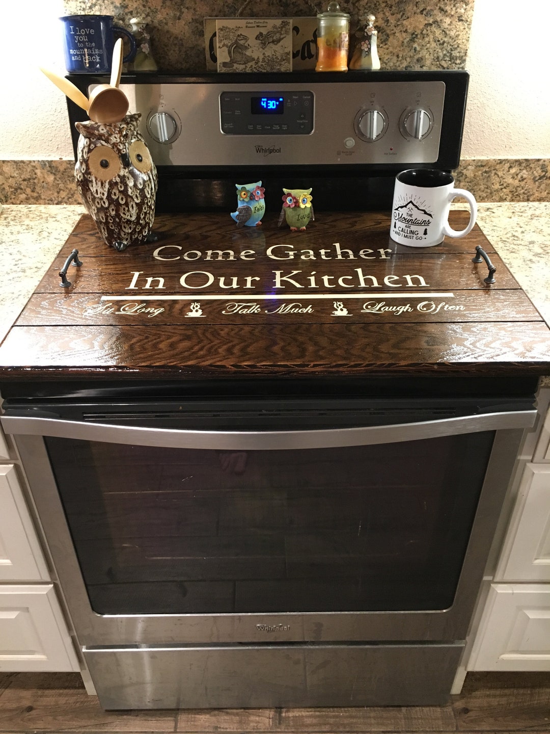 Stove top cover/Dark Walnut/Distressed Serving tray/Stovetop Cover