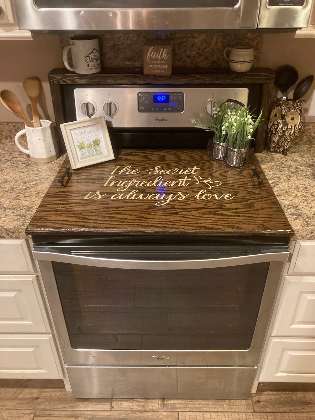 Stove Top Cover, Wooden Noodle Board for Electric Glass Top Stovetop Cover,  Serving Tray, Decor, Country Style Counter Space Gas Stove 