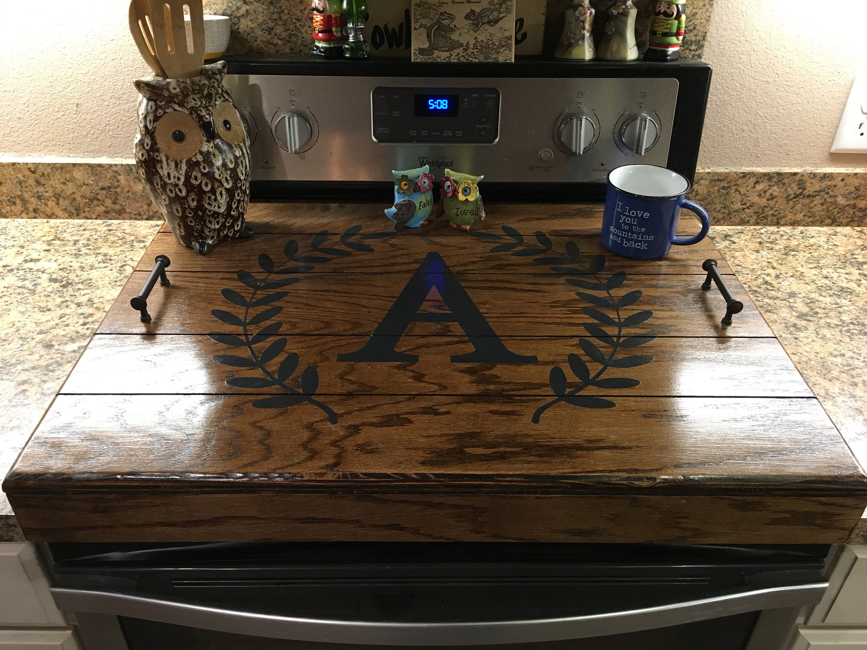 stovetop wood cover & tray with monogram – Greco Design Company