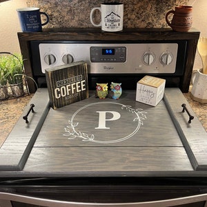 Noodle Board, Stove Cover, Floral Monogram in Weathered Gray Handmade Stove cover for Electric Stove