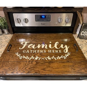 Stove top Cover for electric stove Farmhouse Noodle Board, Decorative Tray, Stove top cover Christmas Gift Family Gathers Here Personalized