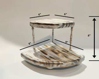 Farmhouse Corner Riser Shelf: Distressed White Wooden Decor
