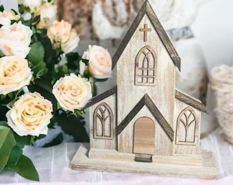 Rustic White Cedar Church: Primitive Easter Tiered Tray Decor