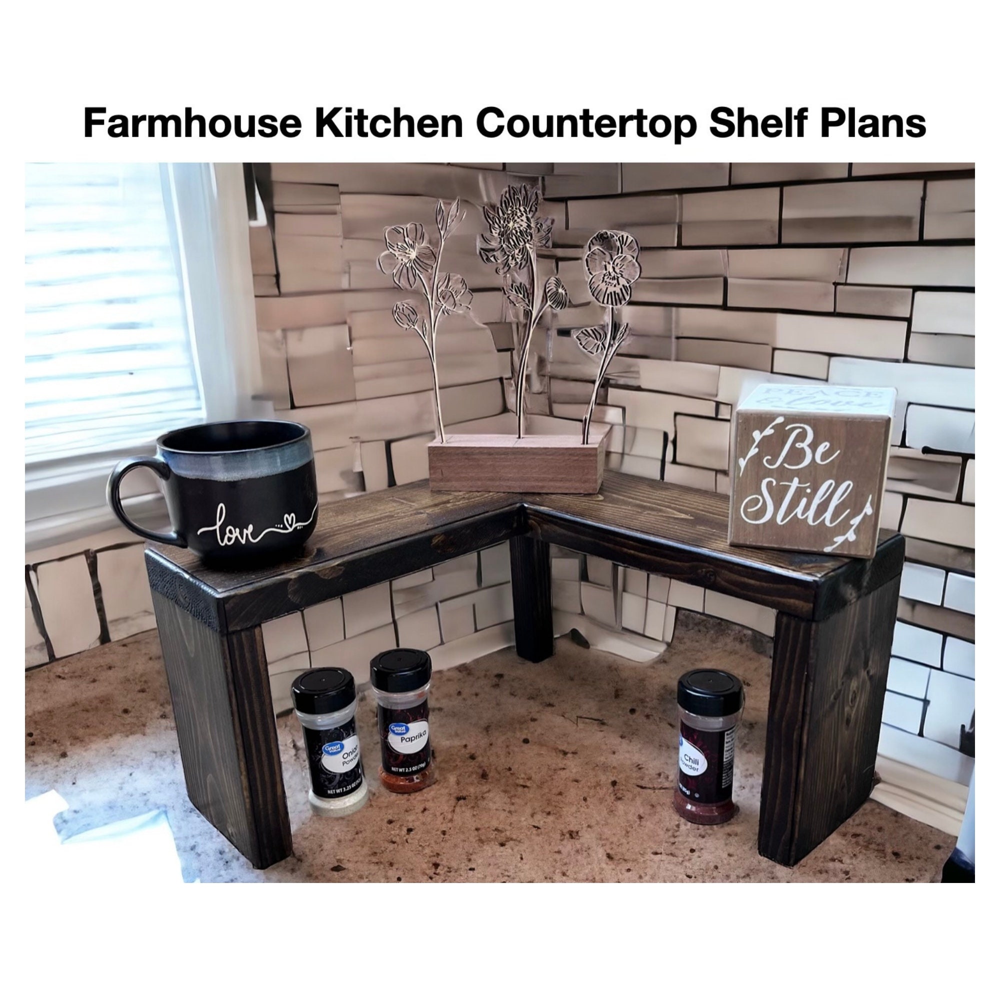 Rustic Corner Shelf DIY Build Plans: Kitchen Counter Spice Rack (PDF) - Etsy, image size:2000x2000