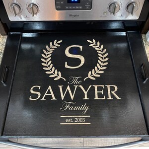 Personalized Stove top Cover for Electric Stove, Handmade Family Monogram Farmhouse Style noodle board Range Cover Christmas Gift, Wood Mat