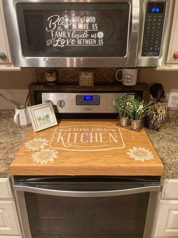 Gas Burner Farmhouse Stovetop Cover, Monogram Stove Top Cover