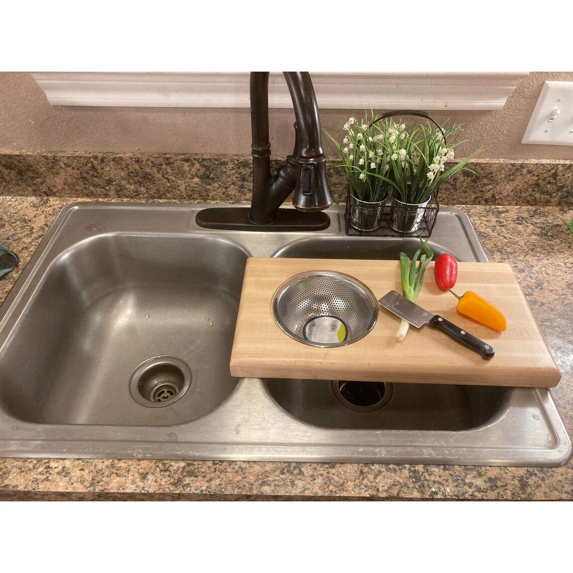 Overthesink Cutting Board Kitchen Sink Strainer Large Etsy