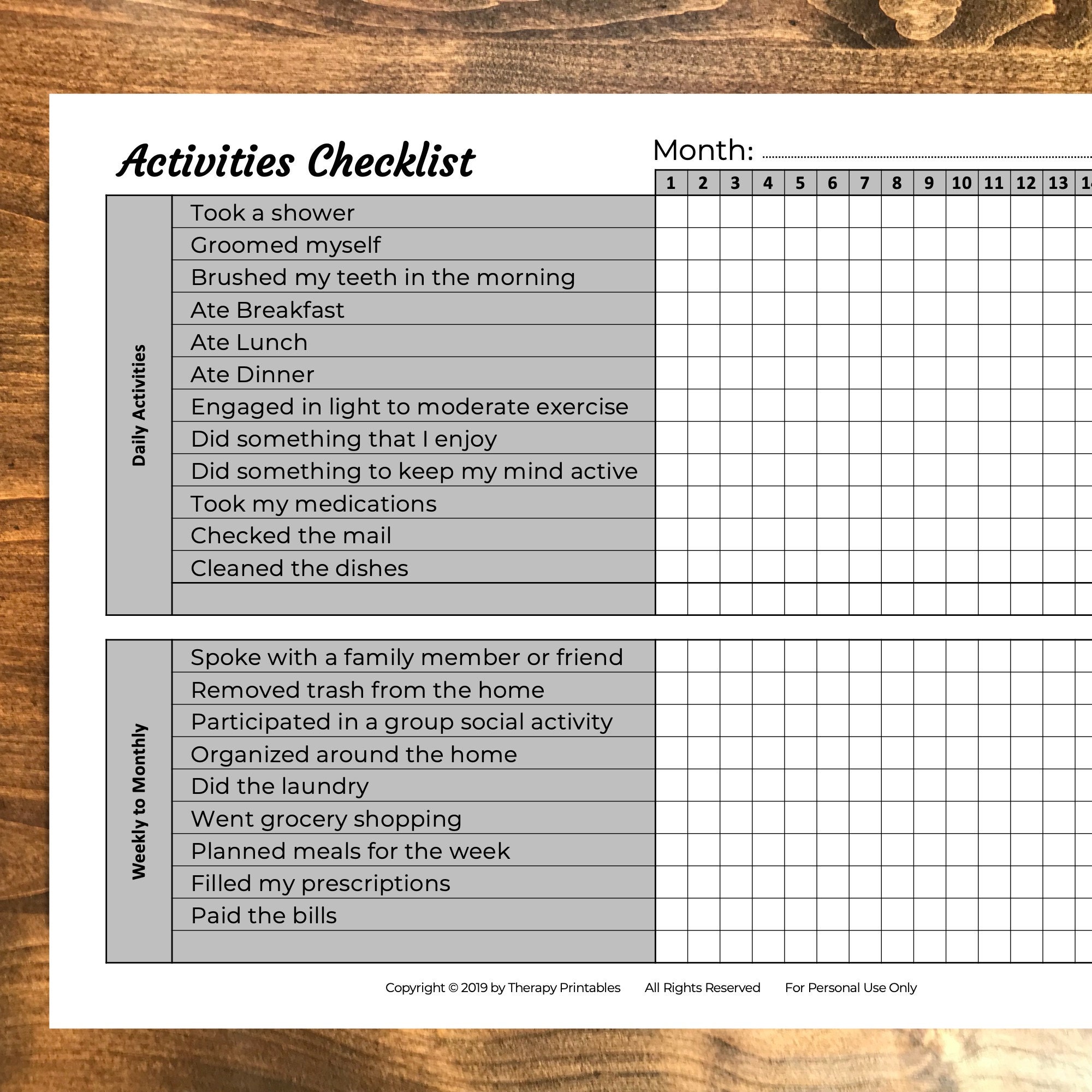 Activities Checklist For Seniors Etsy India