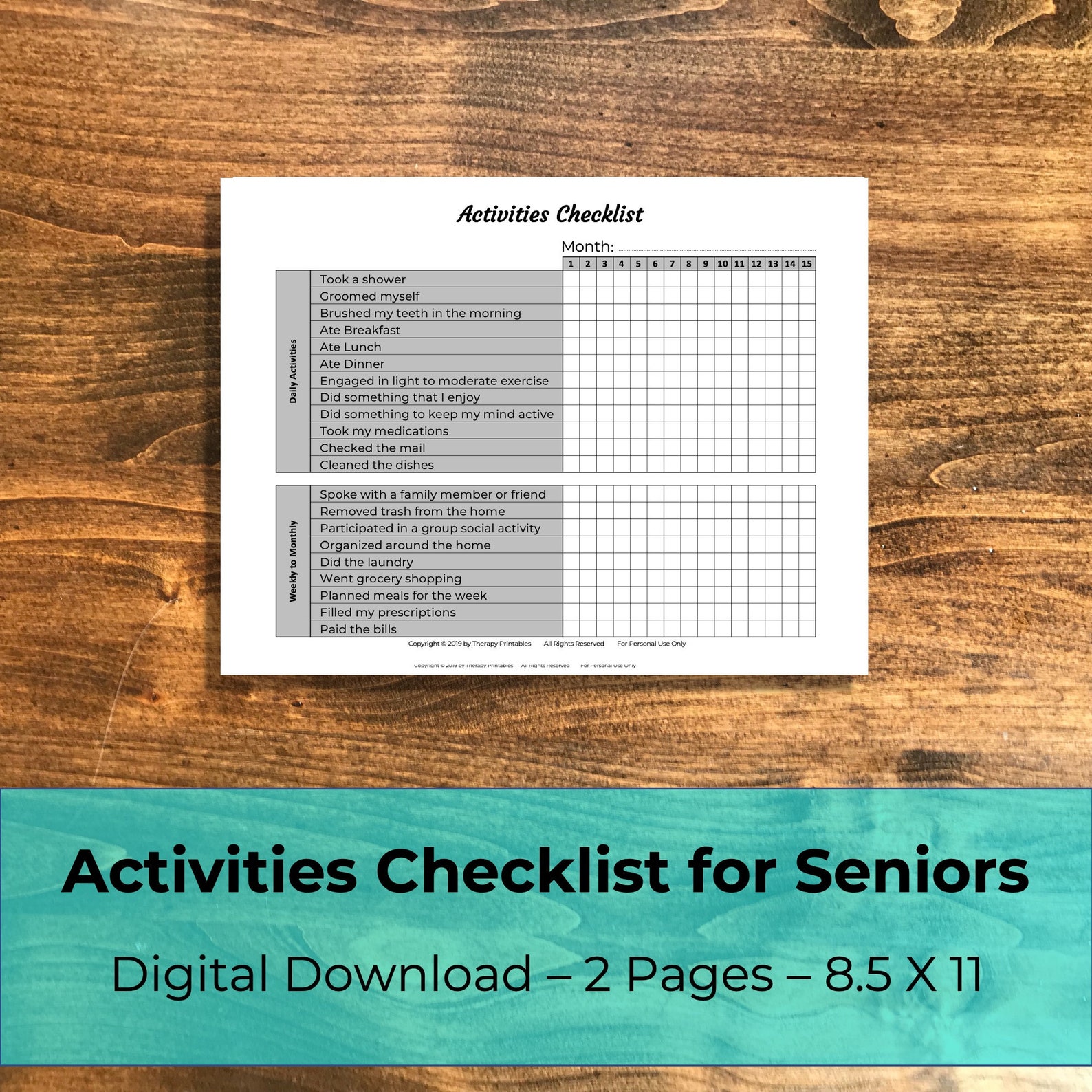 Activities Checklist for Seniors Etsy