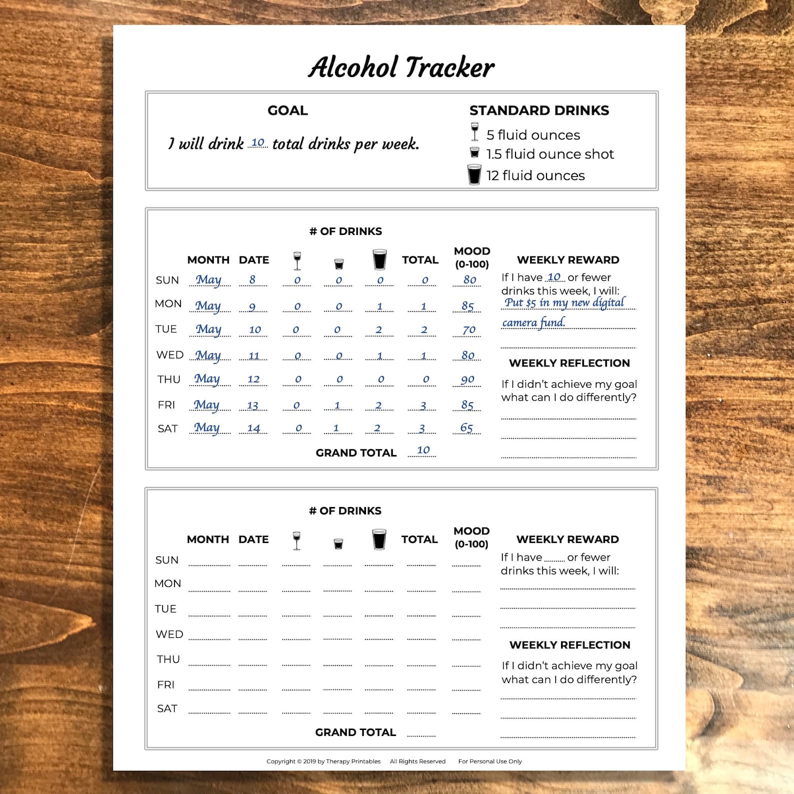 Printable Alcohol Tracker Etsy