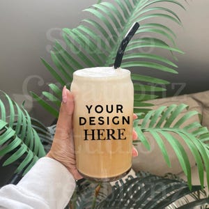 Clear Glass Can Mockup | Libbey 16oz Glass Can | Iced Coffee Cup Mockup | Glass Tumbler Mockup | Beer Can Glass Mockup