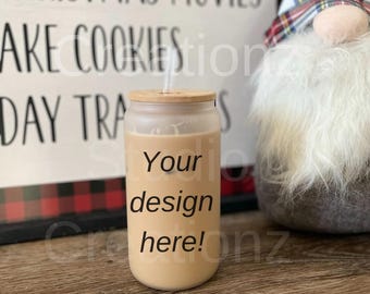 16oz Libbey glazen blikje mockup, kerstmis matglas bierblikje mock-up, leuk vakantieseizoen ijskoffie drinkgerei mock-up
