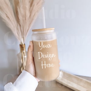 Glass Can Mock Up | Beer Can Mock Up | Coffee Tumbler | Libbey 16oz Can Glass mockup | Frosted Glass Cup Mockup