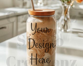 16oz. Mockup glazen blikje | Mock-up glazen blikje | Koffiebeker | Mockup bierblikje | Mockup voor glazen sipper