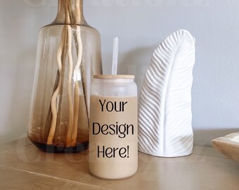 Mockup voor blikjes matglas | Mock-up glazen blikje | Koffiebeker | Mockup voor bierblikje